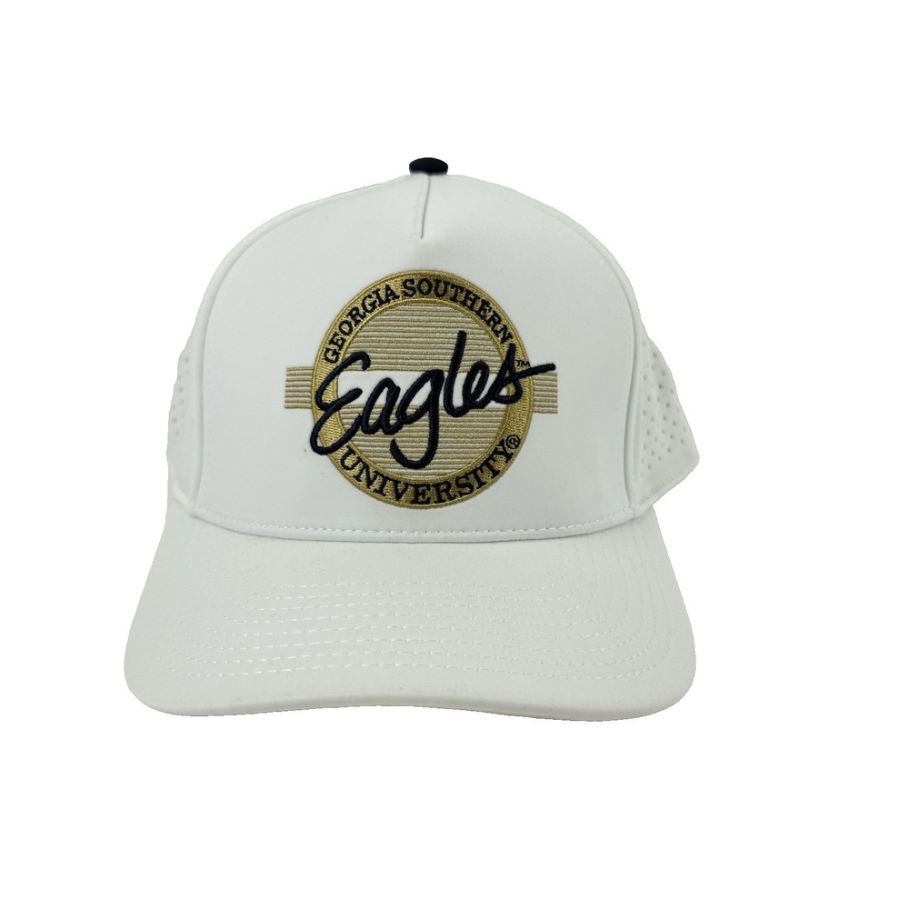 Georgia Southern Eagles Hat White Circle Logo Nylon Perforated Snap Back Cap